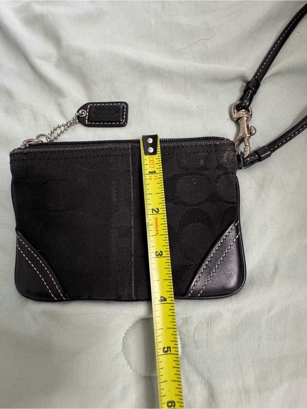 Coach Black Signature Zip Pouch with Leather Tag